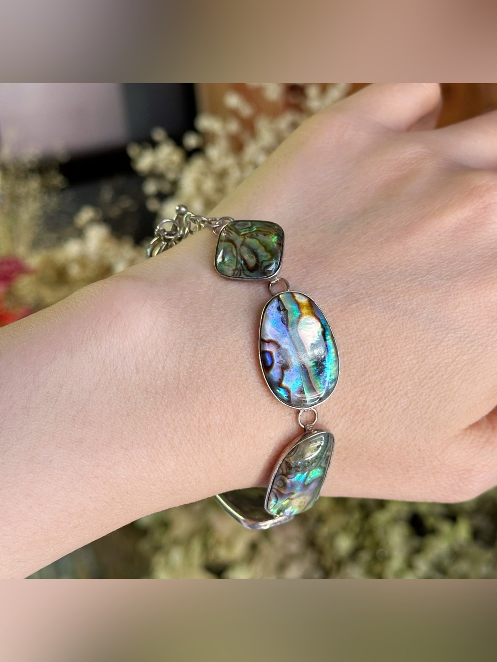 Vintage 1980s Lucas Lameth LUC 925 Sterling Silver Abalone Inlay  Bracelet